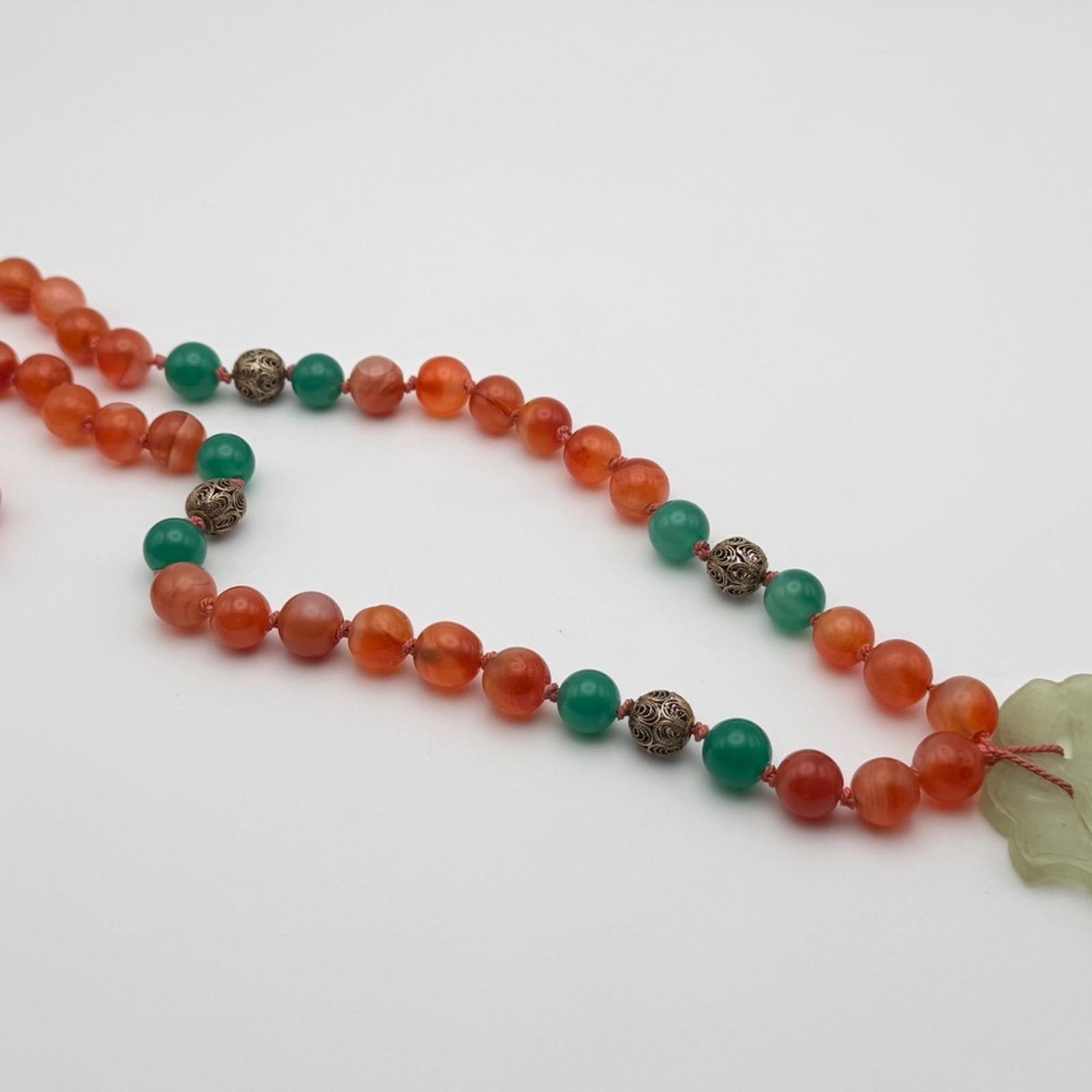 Vintage Chinese Good Fortune Jade Talisman Necklace
