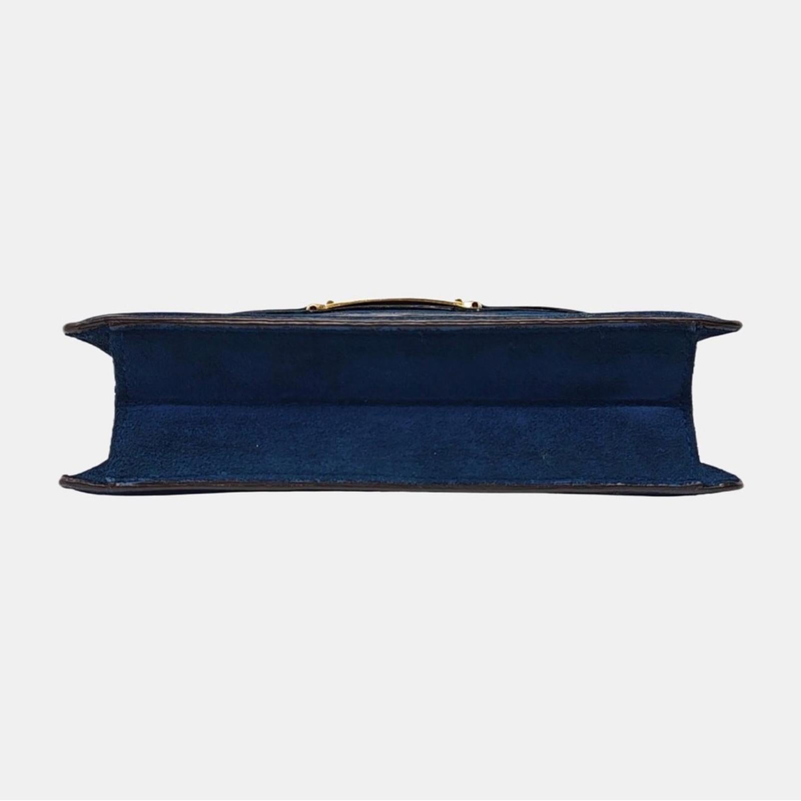 Gucci Blue Sapphire Suede Flap Shoulder Bag With Gold Chain