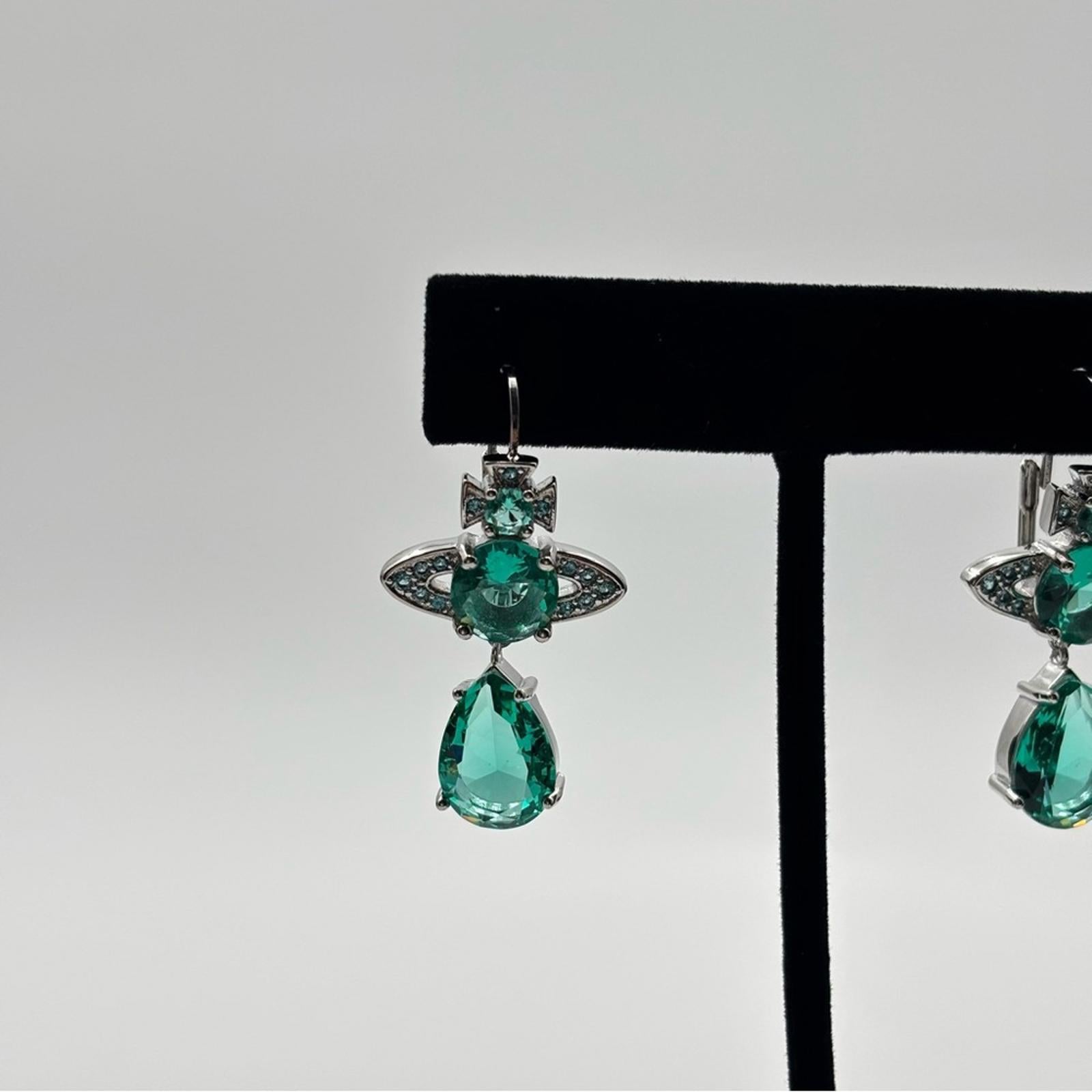 Vivienne Westwood Ismene Green Crystal Drop Earrings