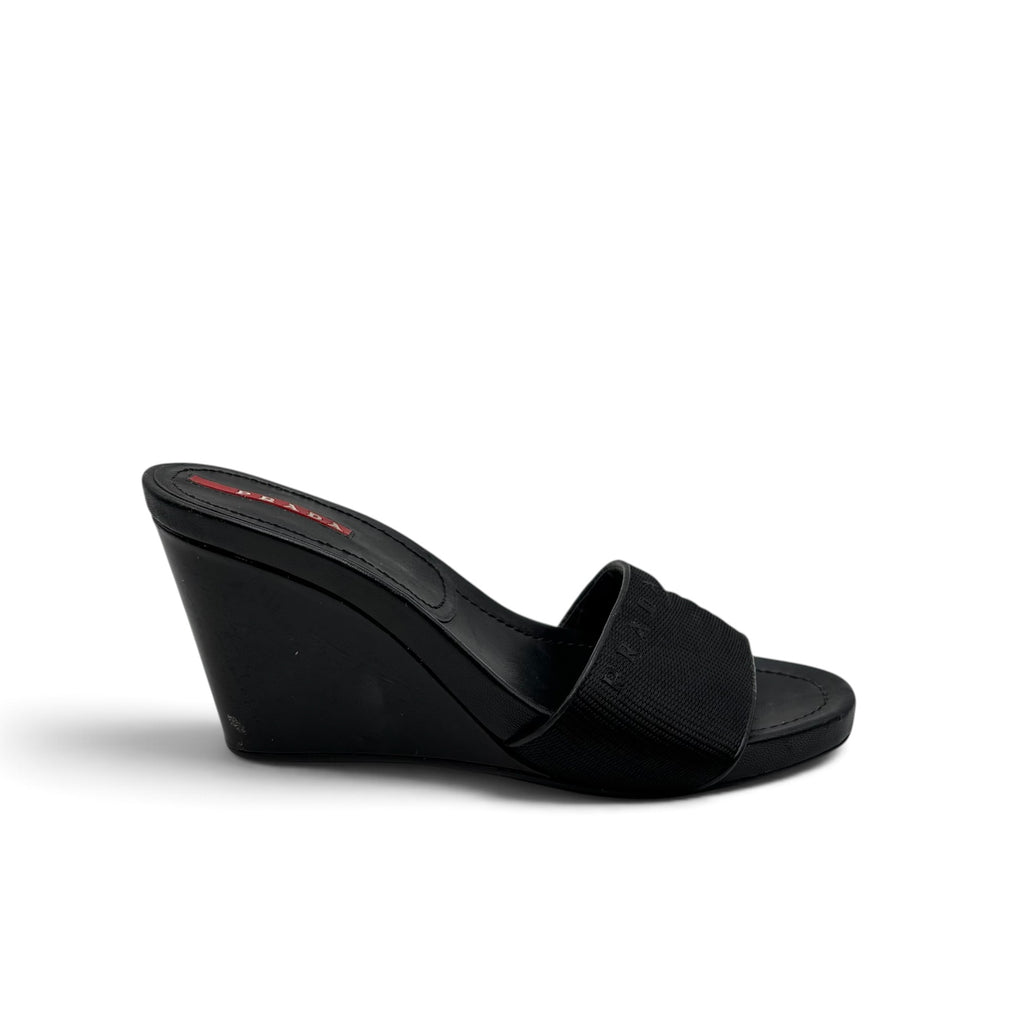 Prada Sport Grosgrain Logo Wedge Slide Sandals