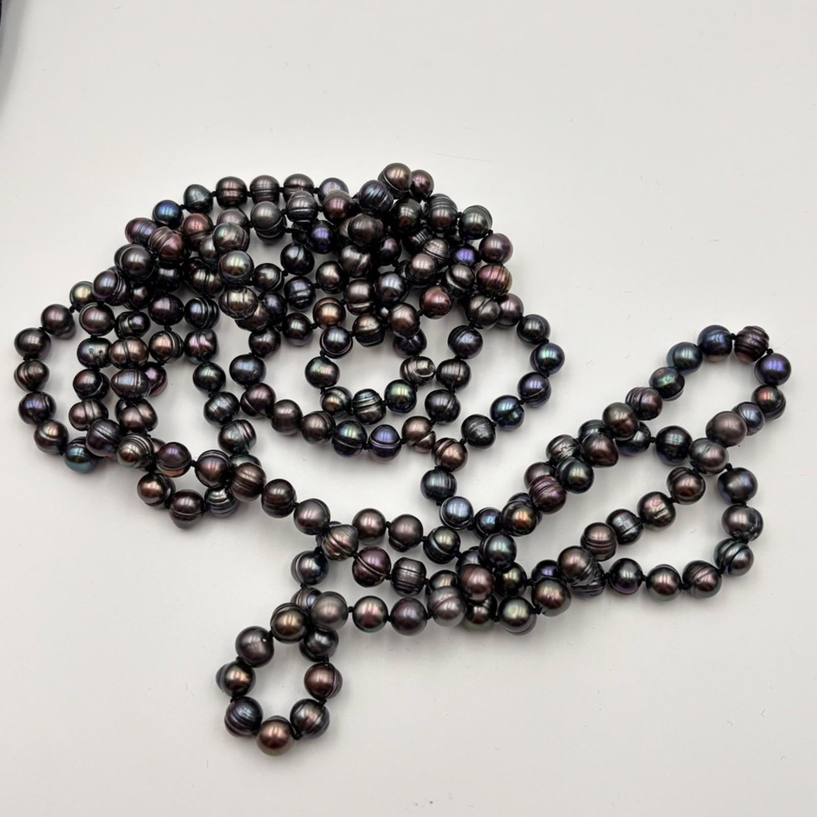 Freshwater Cultured Pearl Necklace – Peacock Overtone 64”