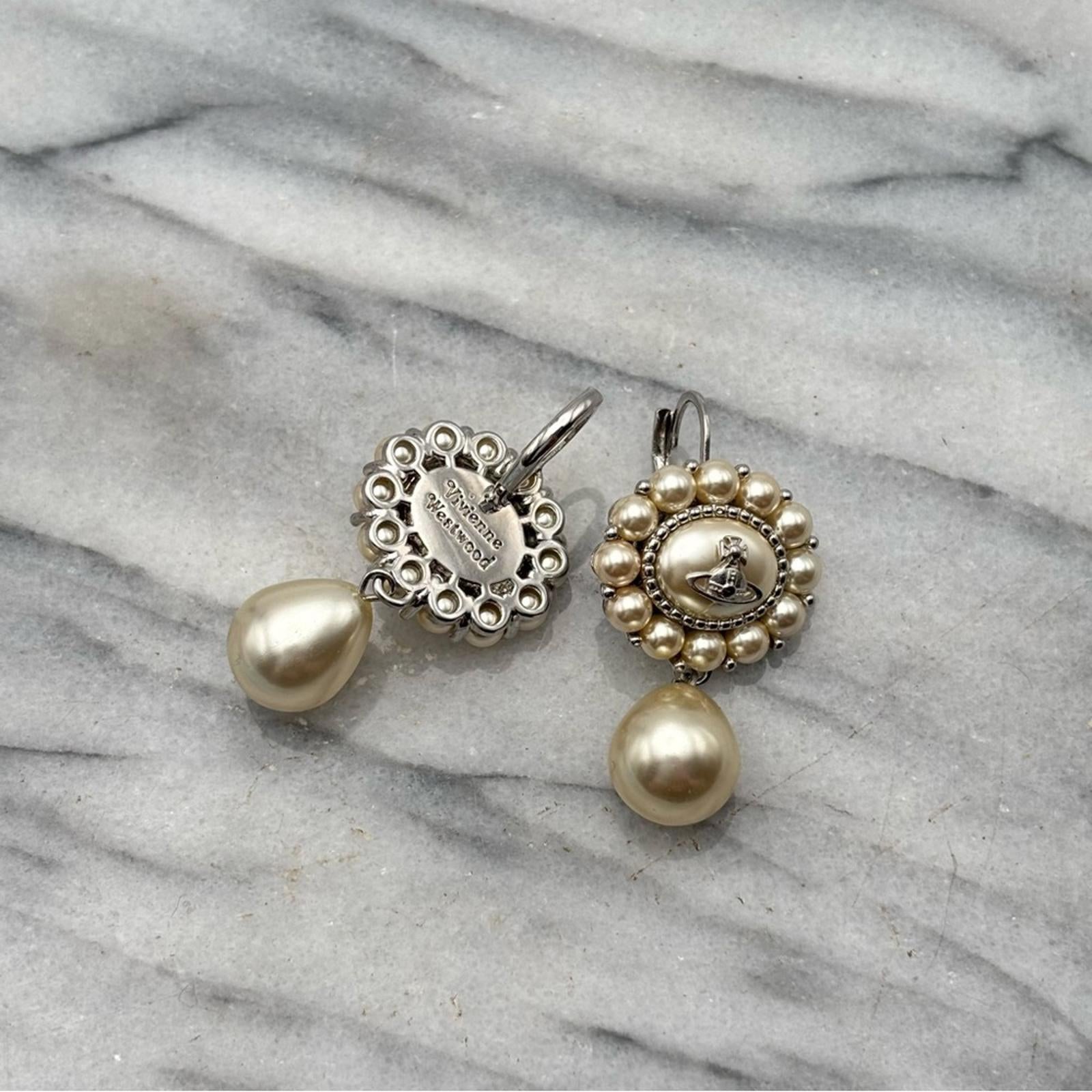 Vivienne Westwood Amaya Drop Earrings Pearl Orb Silver