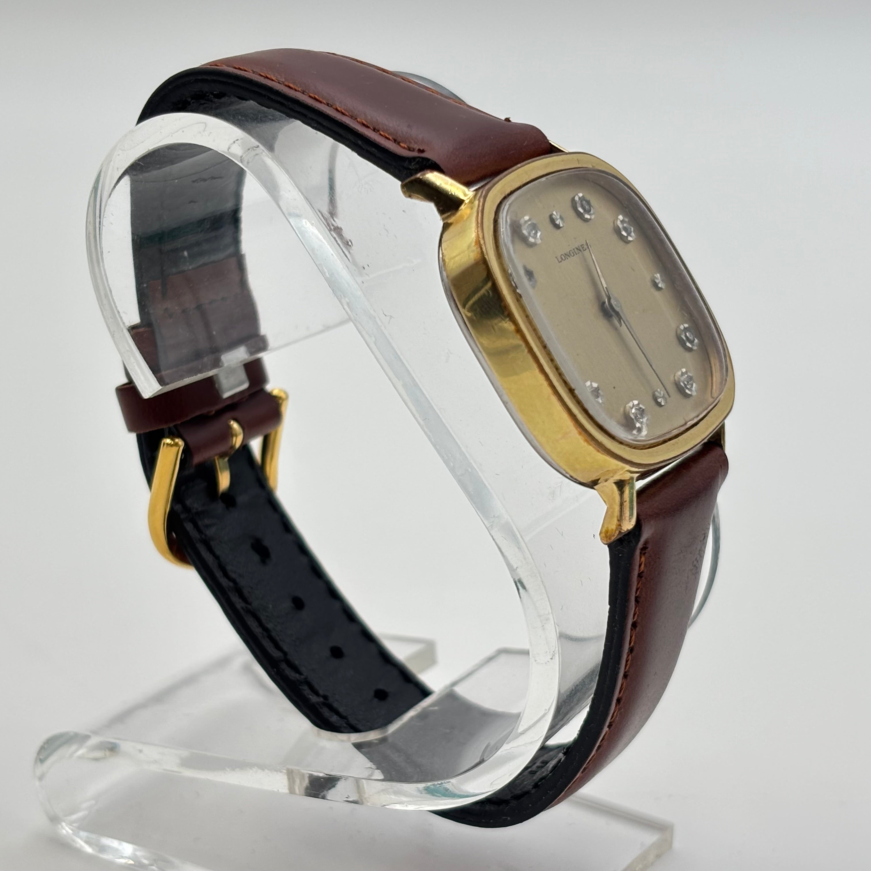 Longines Vintage 1970s Gold-Tone Diamond Dial Cushion Watch