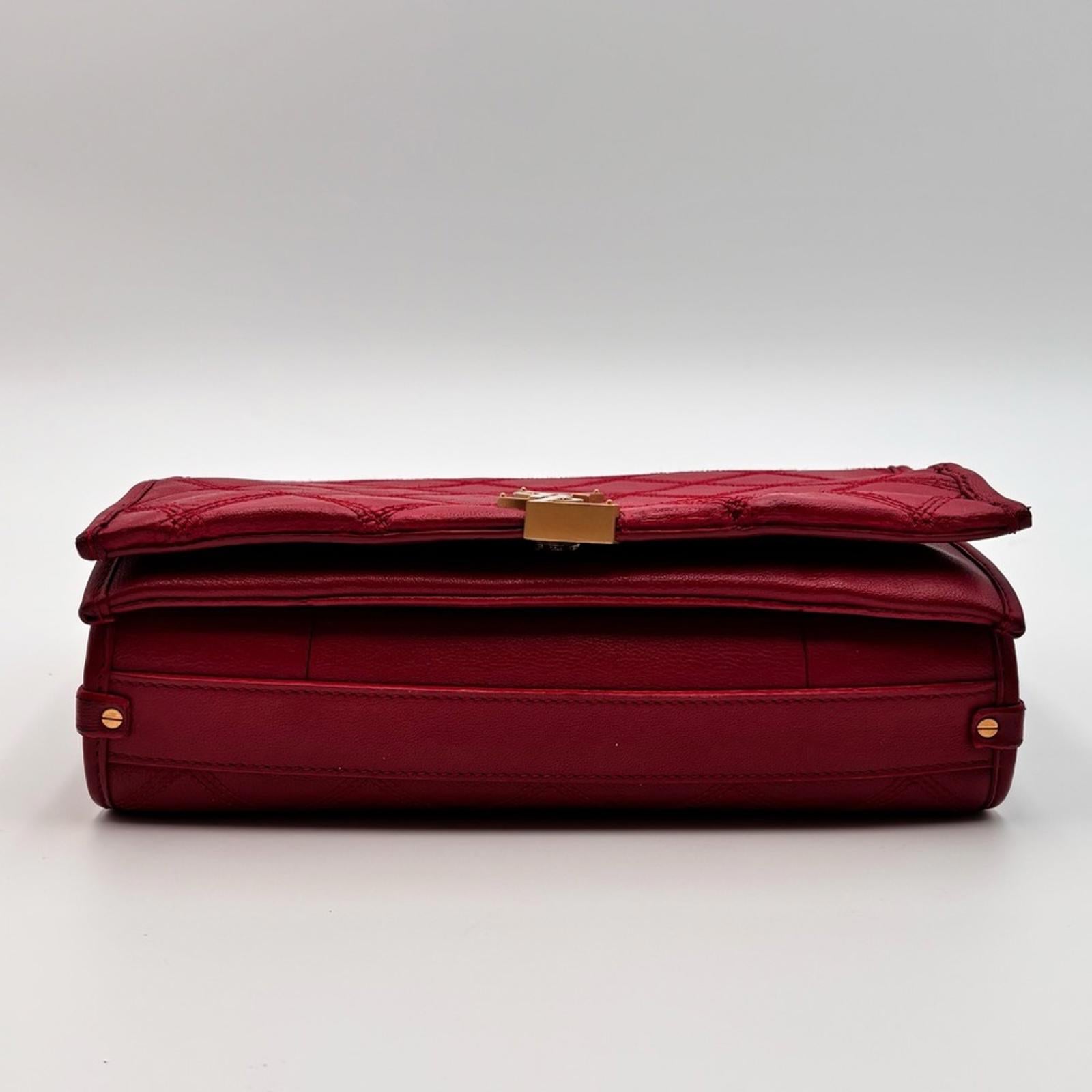 Saint Laurent Becky Quilted Leather Shoulder Bag Red Gold Hardware