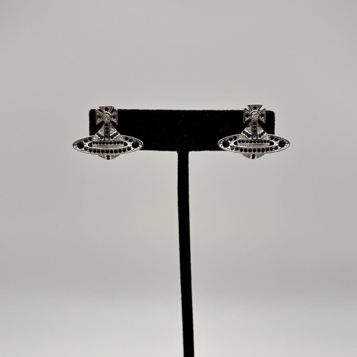 Vivienne Westwood Orb Earrings Clear & Black Crystal Silver Tone