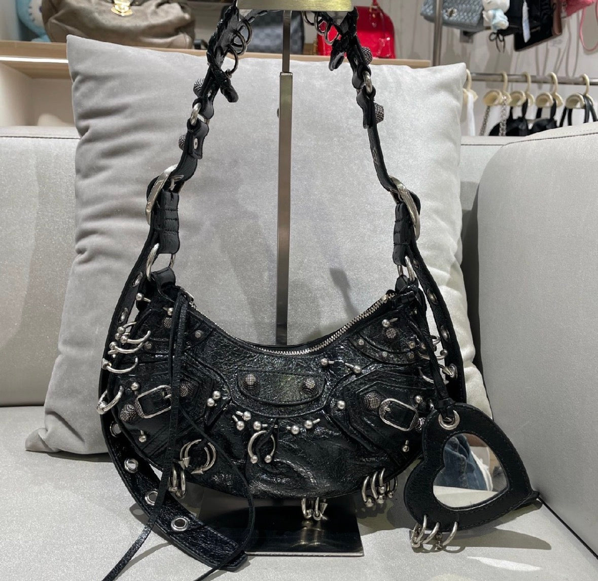 Balenciaga Le Cagole XS Piercing Leather Shoulder Bag in Black