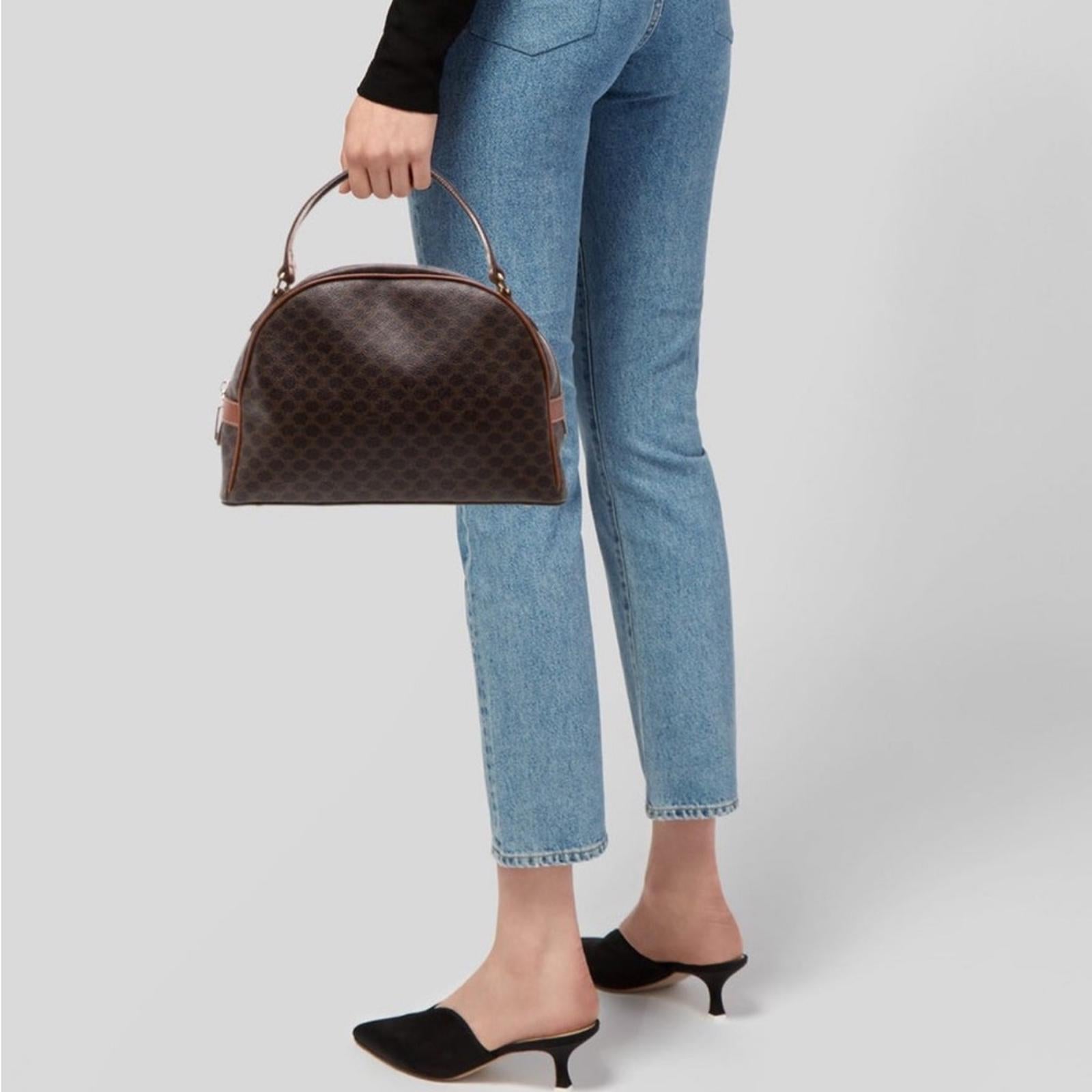 Celine Macadam Monogram Dome Handbag Brown Leather TopHandle