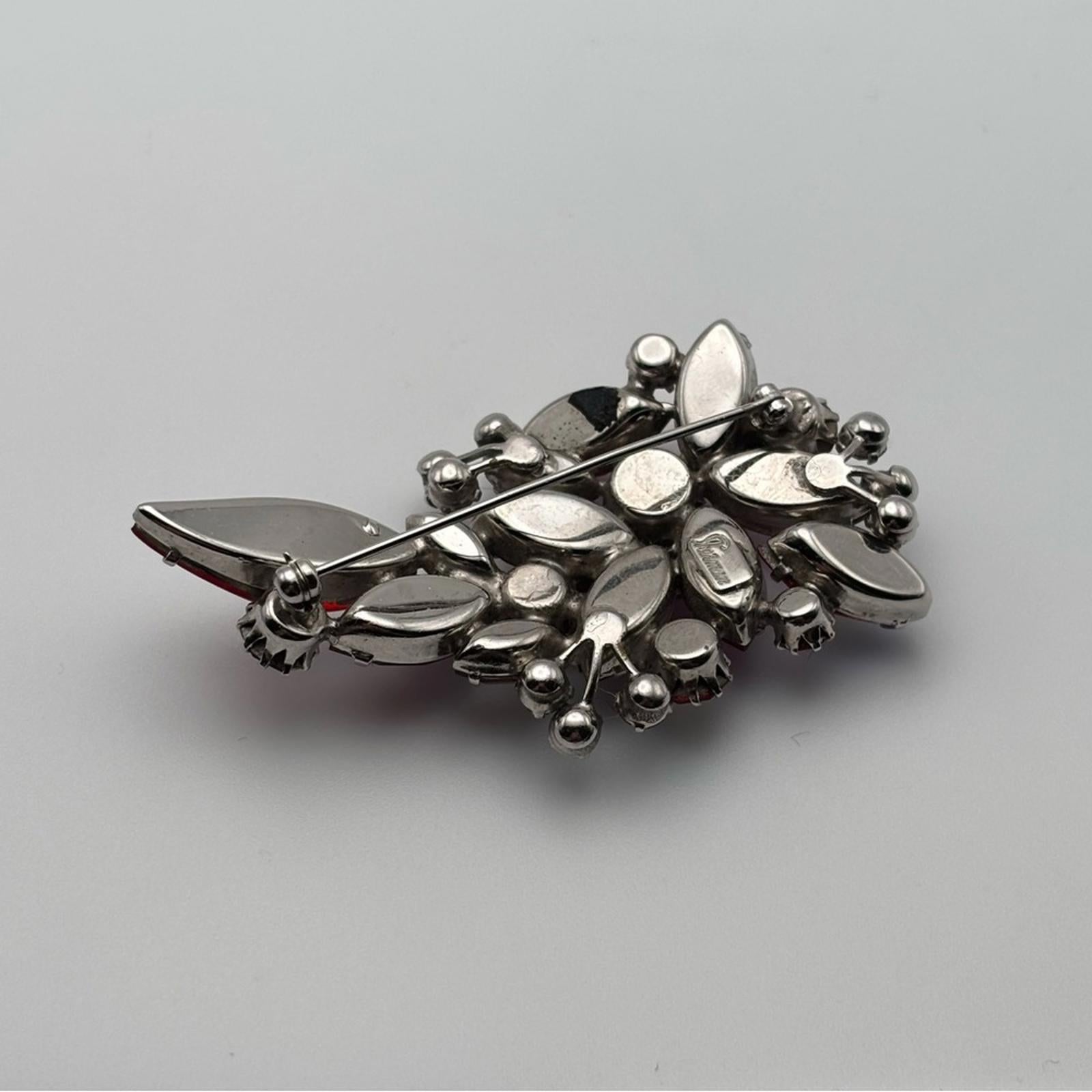 Sherman Pink Aurora Borealis Rhinestone Flower Brooch Pin