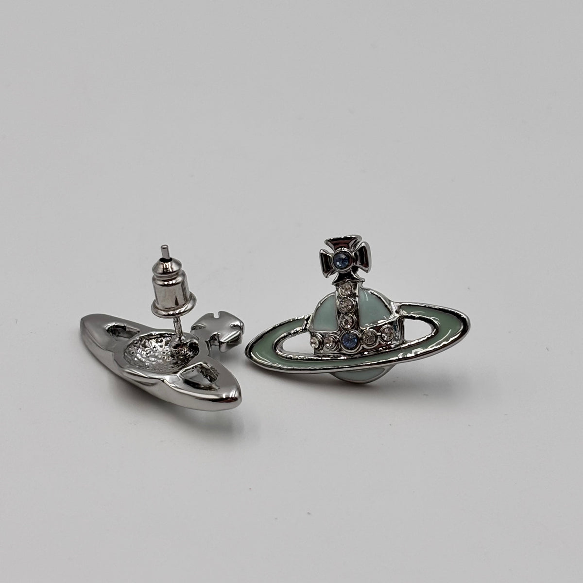 Vivienne Westwood Silver-Tone Pale Aqua Crystal Orb Stud Earrings