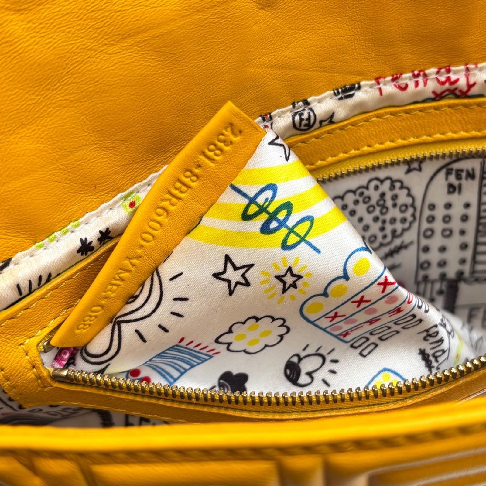 Fendi Yellow Embossed Zucca Leather Baguette Shoulder Bag Silver Hardware
