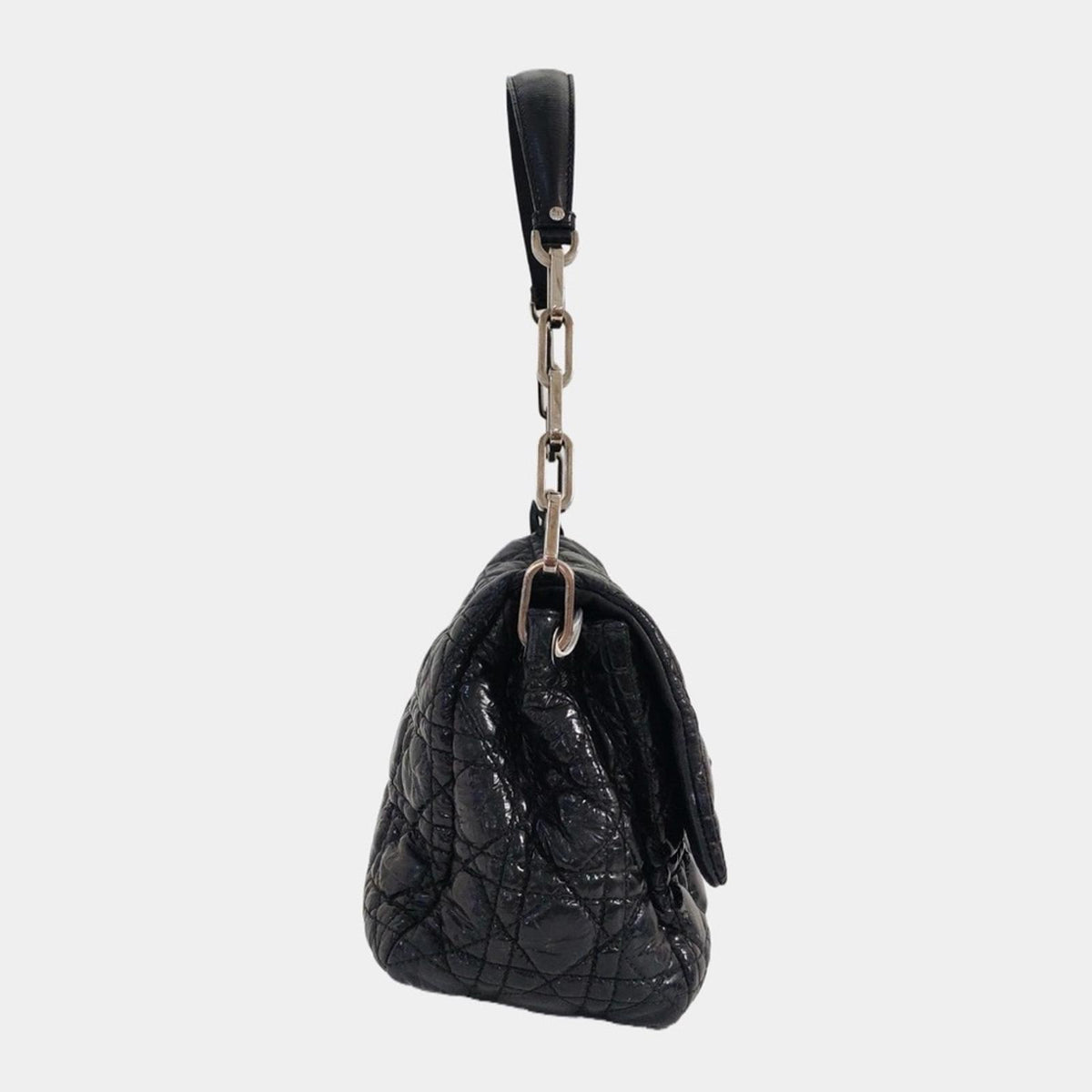 Christian Dior Black Patent Leather Quilted Shoulder Bag