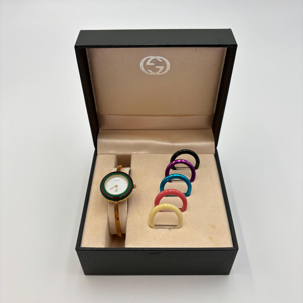 Gucci Interchangeable Bezel Watch with 5 Bezels & Box