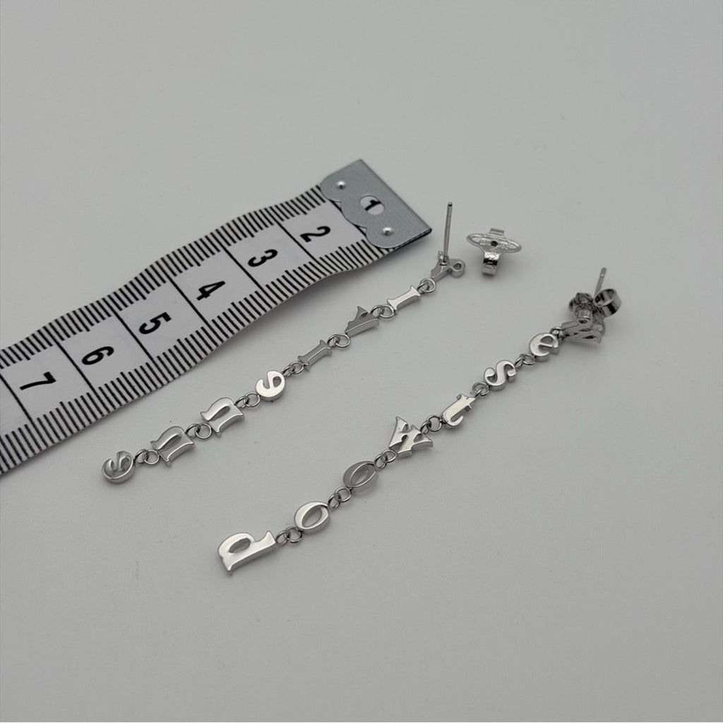 Vivienne Westwood Raimunda Asymmetrical Letter Drop Earrings – Silver Tone