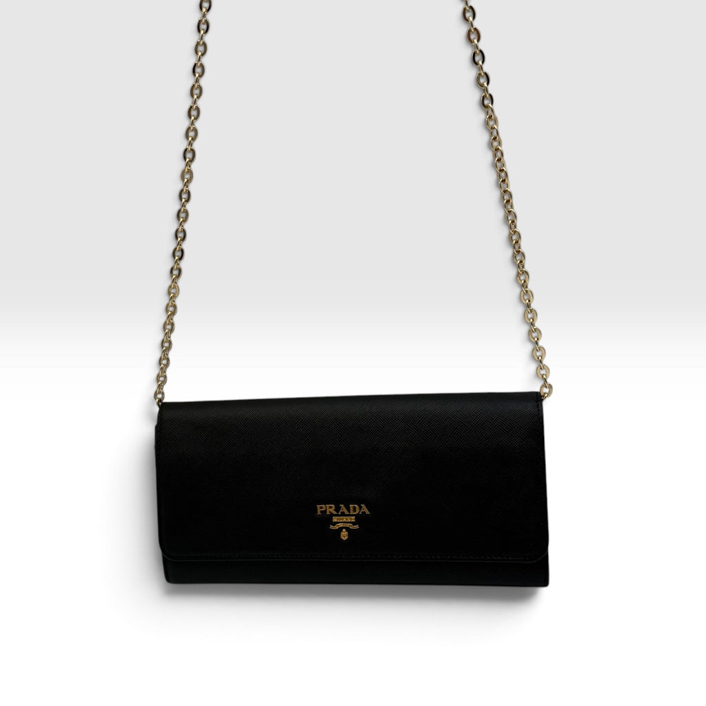Prada Saffiano Leather Wallet on Chain by Miuccia Prada, Black, c. 2000s