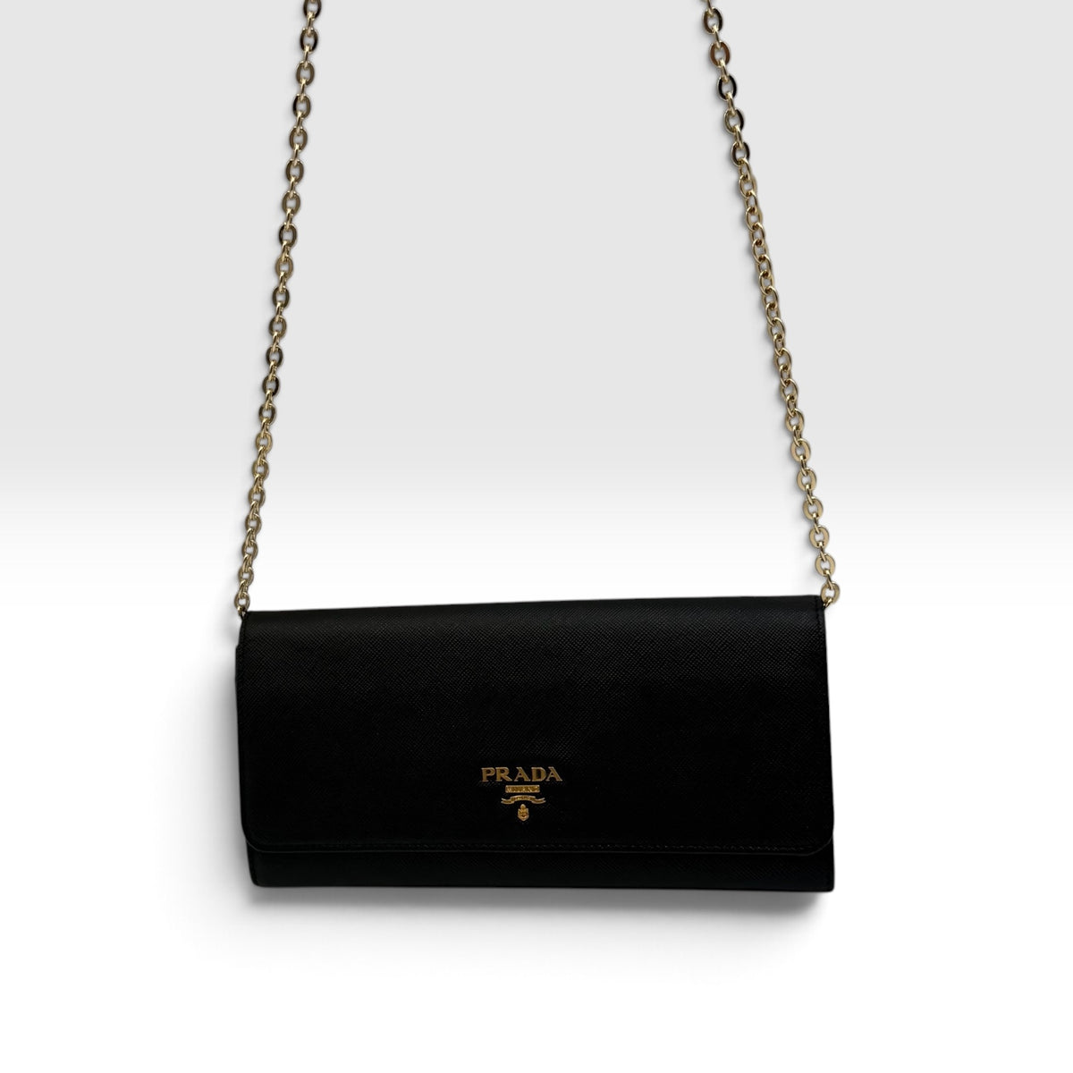Prada Saffiano Leather Wallet on Chain by Miuccia Prada, Black, c. 2000s