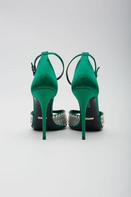 GUCCI CRYSTAL EMBELLISHED SATIN EMERALD 100 HEELS 4