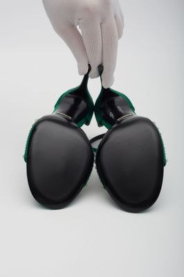 GUCCI CRYSTAL EMBELLISHED SATIN EMERALD 100 HEELS 5