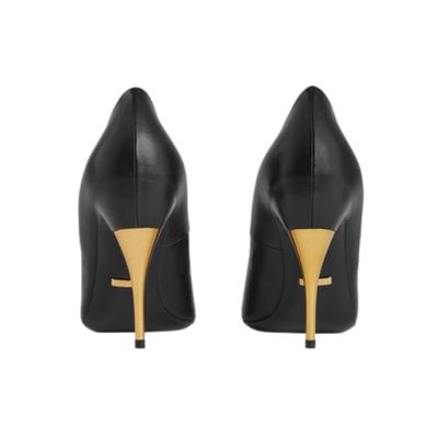GUCCI BLACK NAPPA CALFSKIN CHARLOTTE GOLD HEELS 2