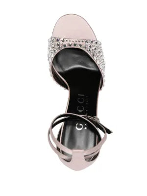GUCCI CRYSTAL EMBELLISHED SATIN NUDE ROSE HEELS 2
