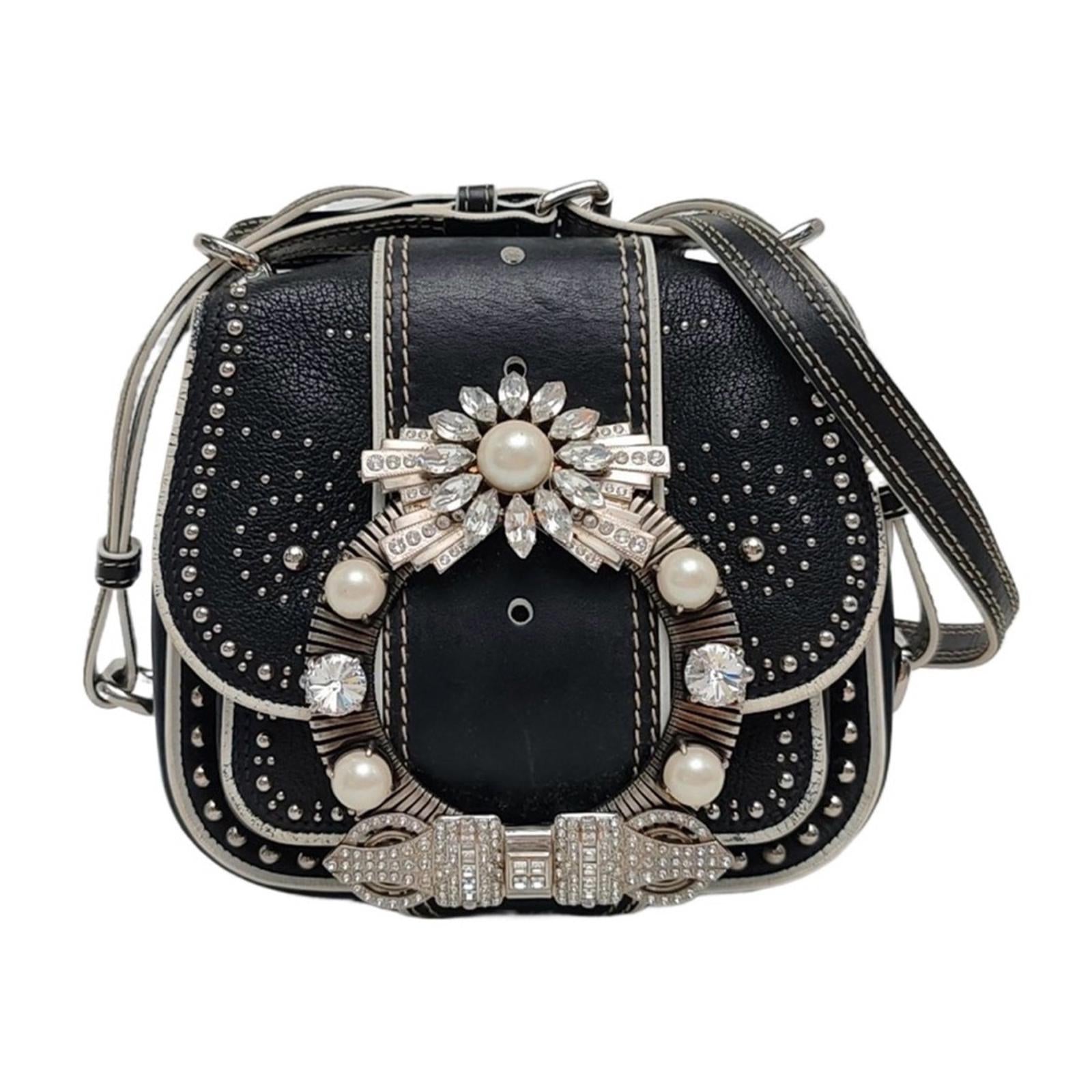 Miu Miu Dahlia Jeweled Buckle Studded Leather Crossbody Bag