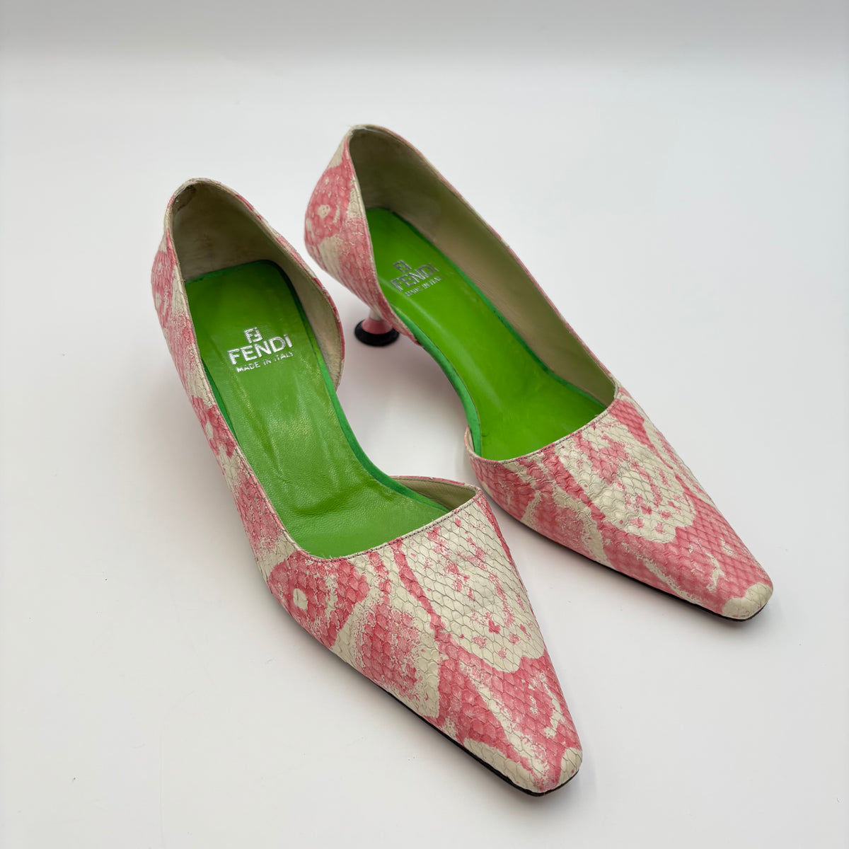 Fendi Pink/Ivory Snakeskin Kitten Heel Pumps
