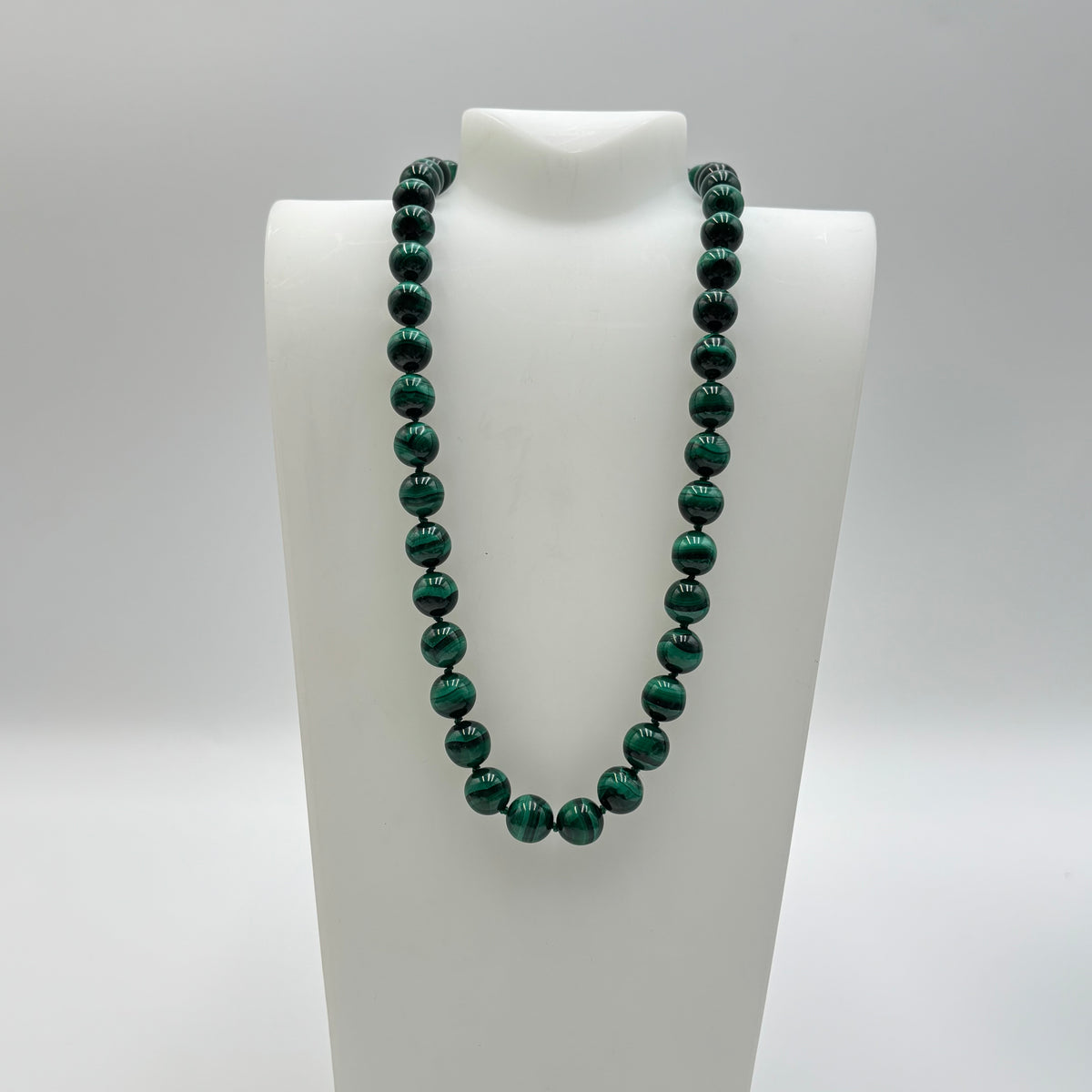 Vintage Natural Malachite Beaded Necklace with 14K Gold-Filled Filigree Clasp