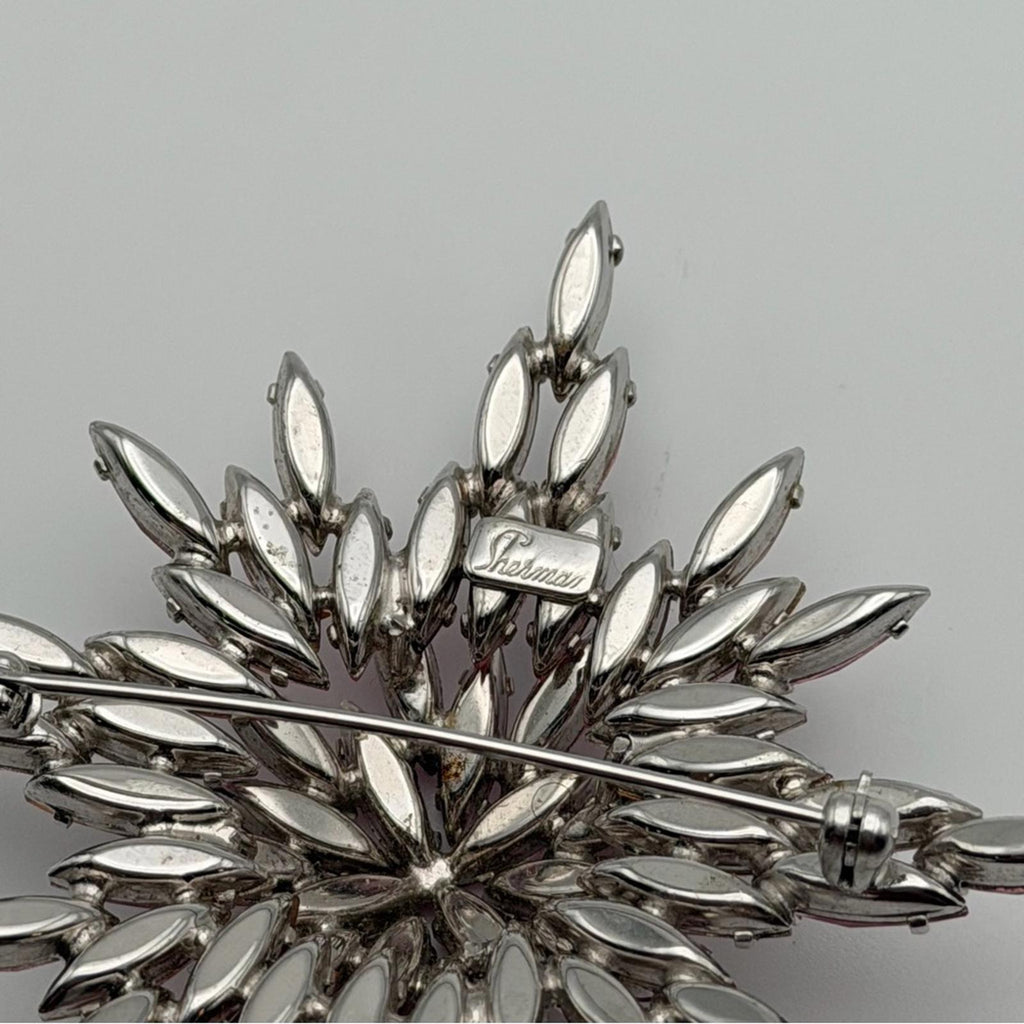 Vintage Sherman Signed Pink Aurora Borealis Starburst Brooch