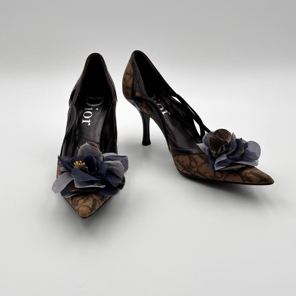 Christian Dior Monogram Canvas Pointed Toe Heels with Floral Detail