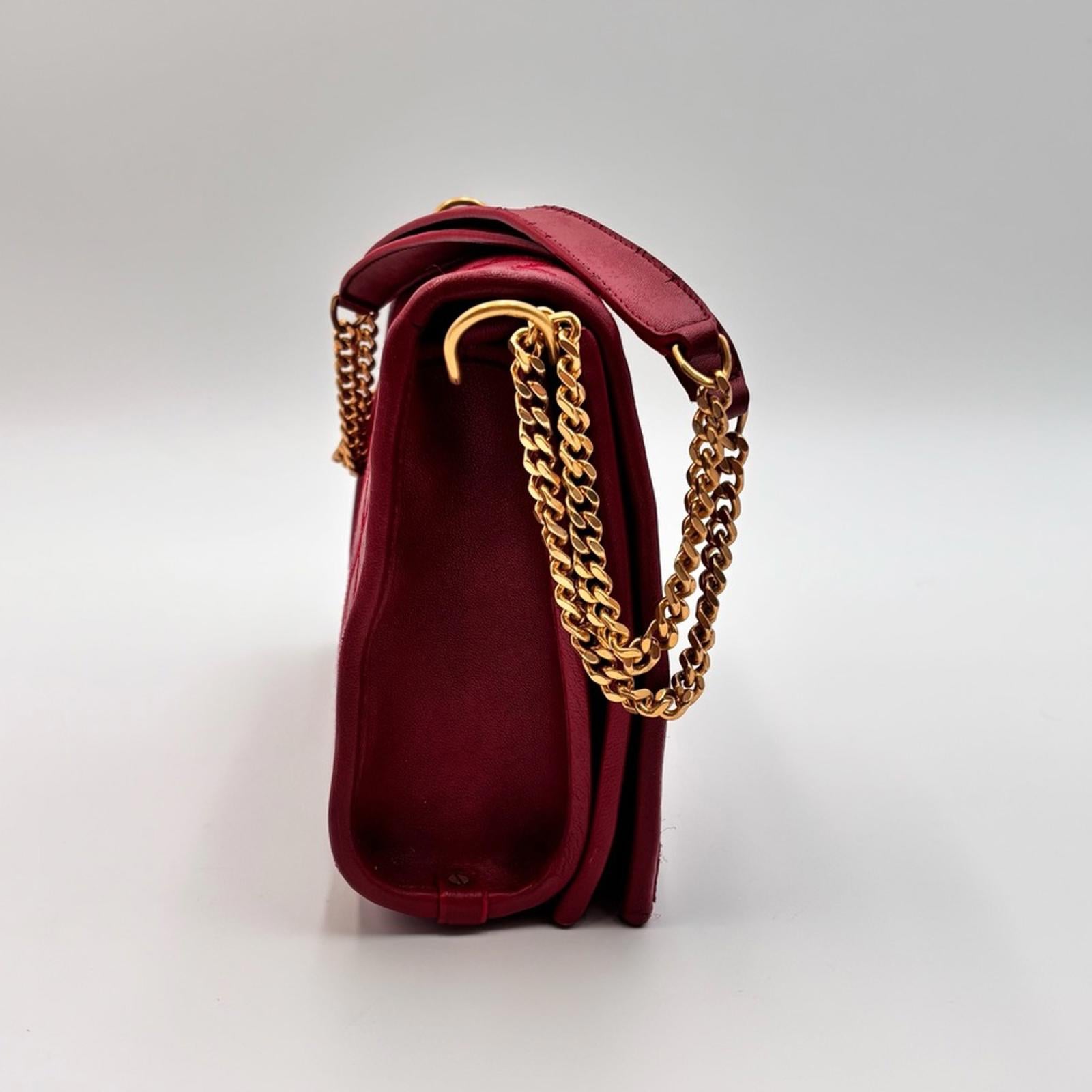 Saint Laurent Becky Quilted Leather Shoulder Bag Red Gold Hardware