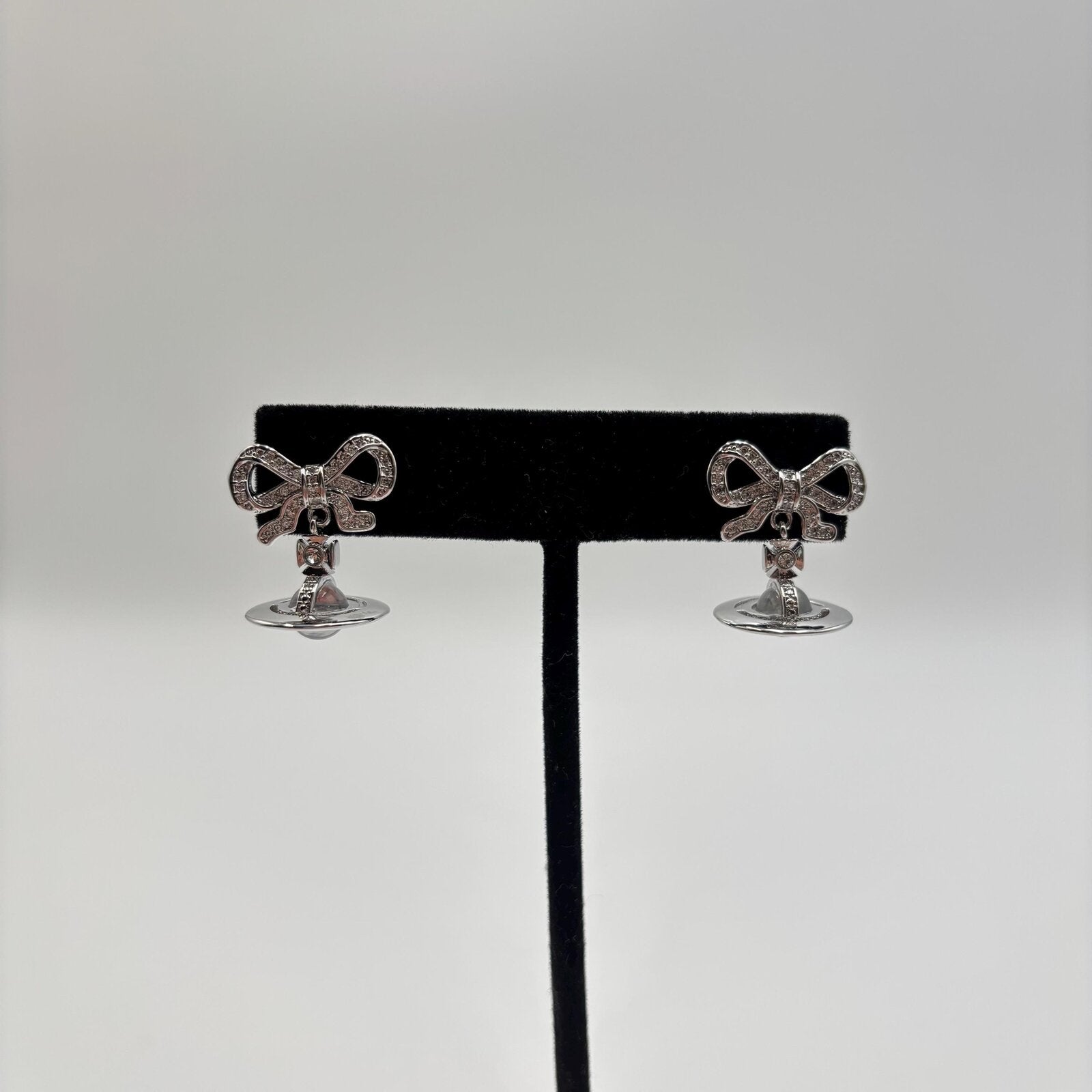 Vivienne Westwood Octavie Crystal Bow Orb Earrings Platinum White