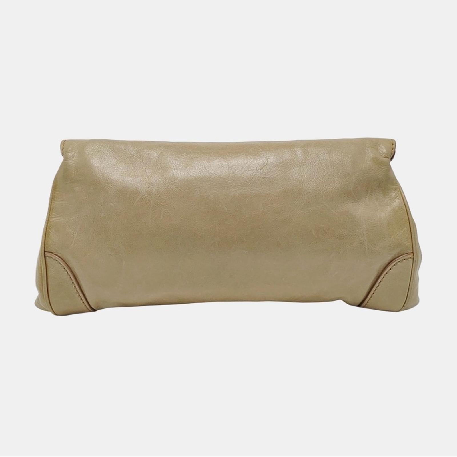 Miu Miu Beige Leather Clutch With Crystal Heart Charm