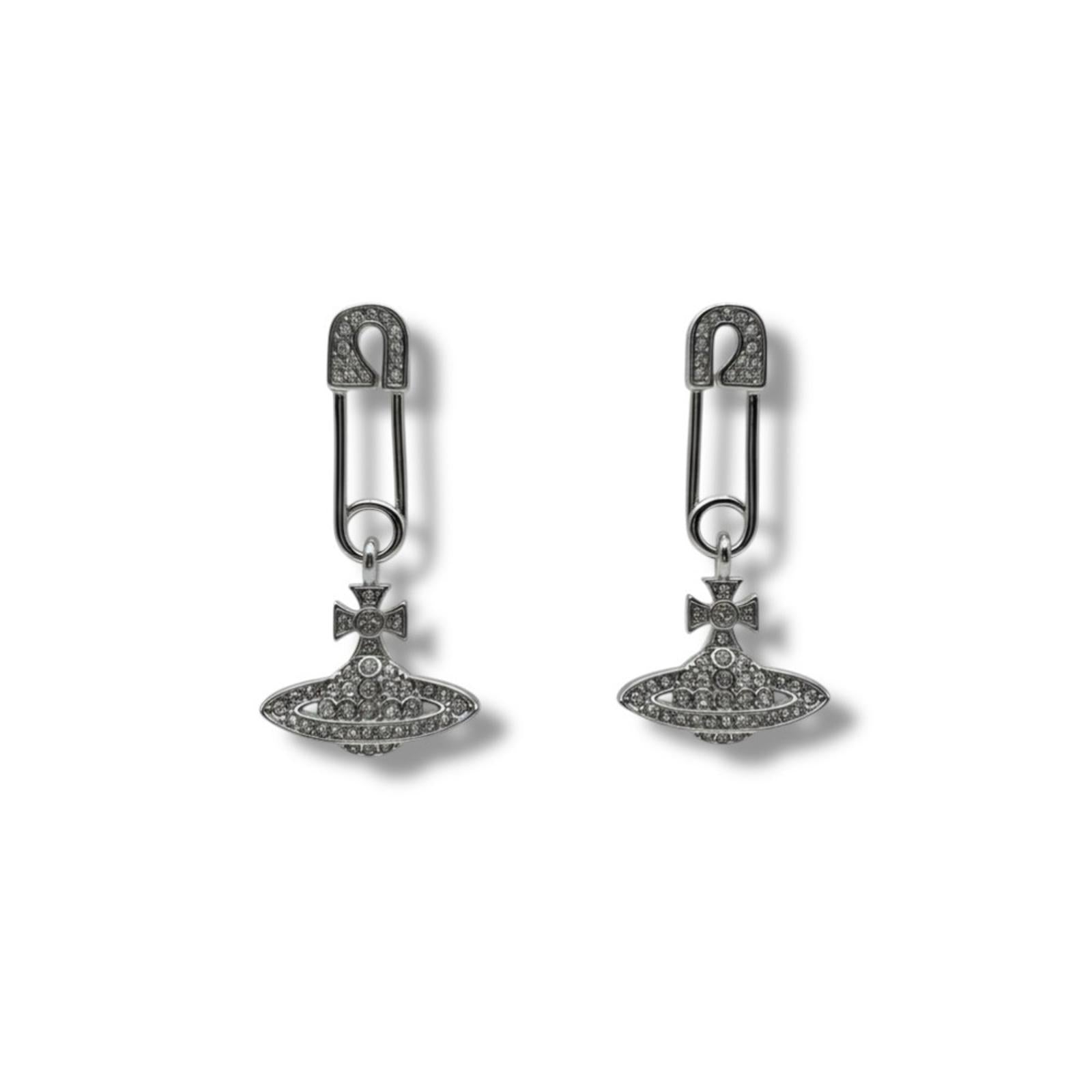 Vivienne Westwood Orb Safety Pin Crystal Drop EarringsSilver