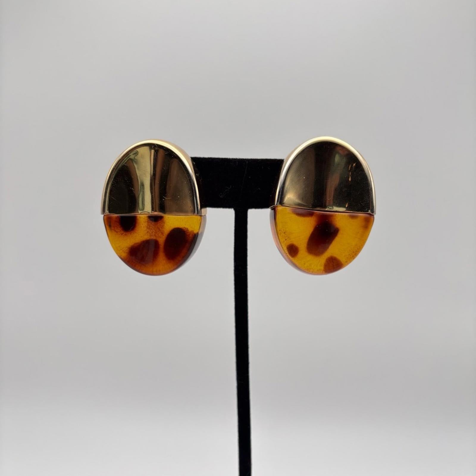 Vintage Gold Tone & Tortoiseshell Statement Clip-On Earrings