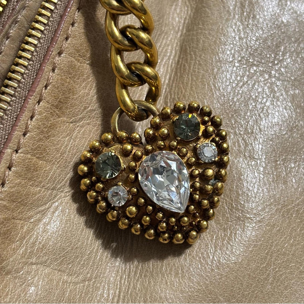 Miu Miu Beige Leather Clutch With Crystal Heart Charm