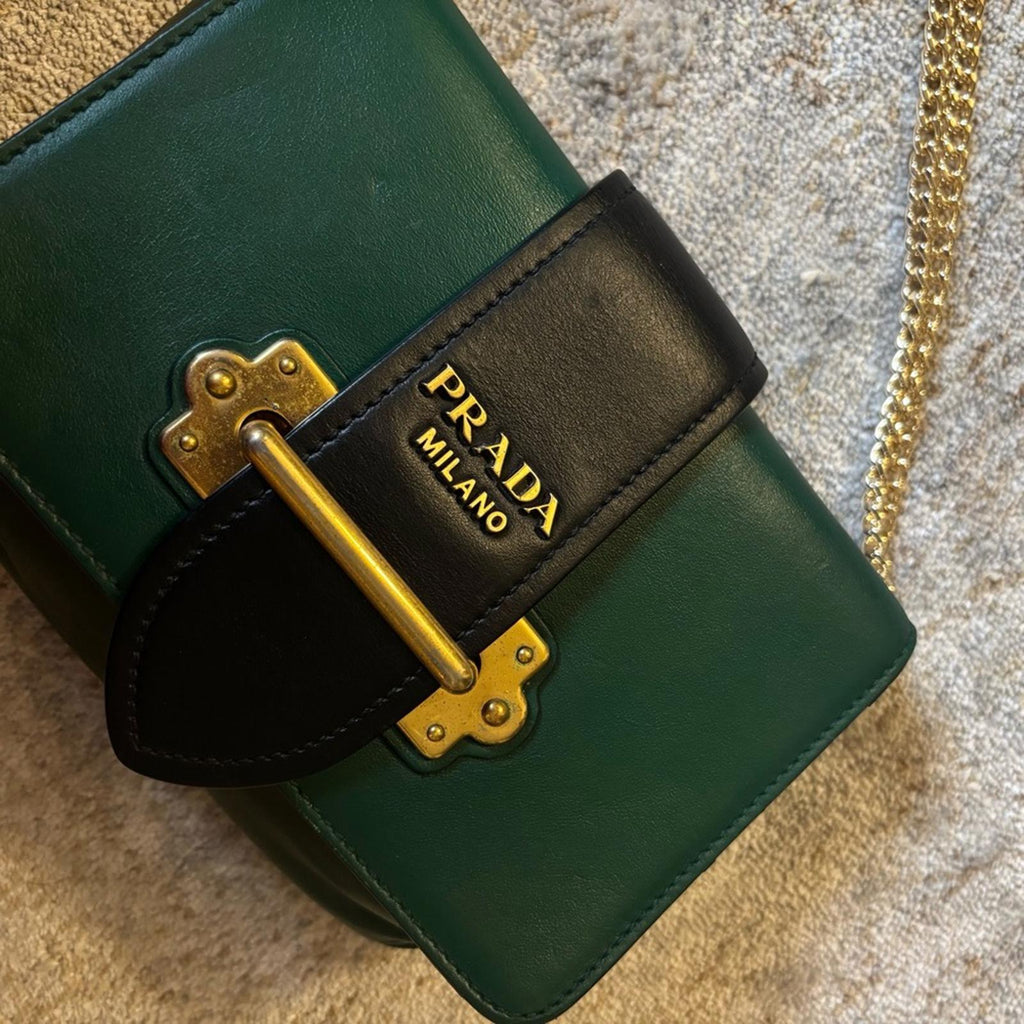 Prada Cahier Style Leather Bag – Green & Black