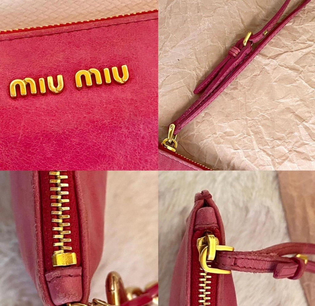 Miu Miu Pink Leather Pochette Shoulder Bag With Added Chains & Charms