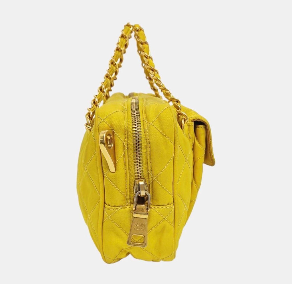 Prada Quilted Nylon Chain Shoulder Bag — Yellow