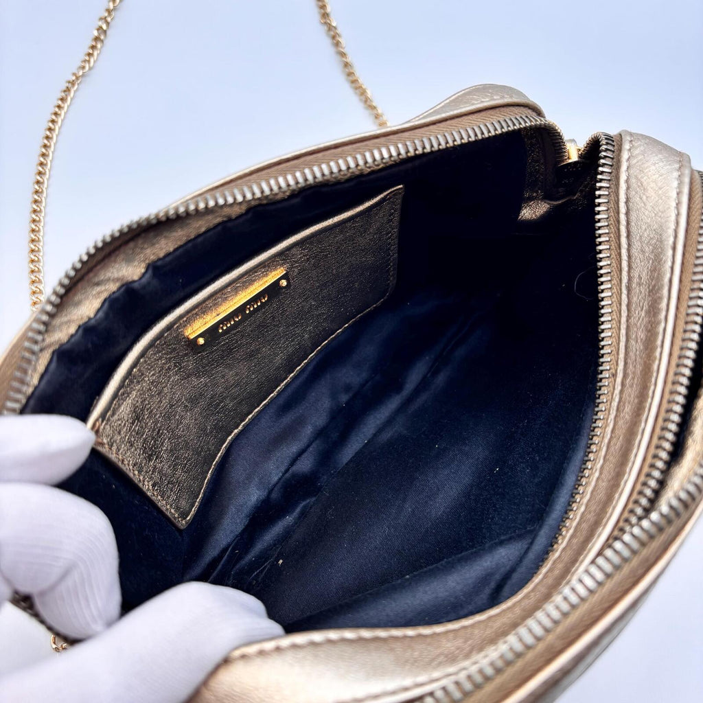 Miu Miu Matelassé Metallic Gold Leather Crossbody Bag