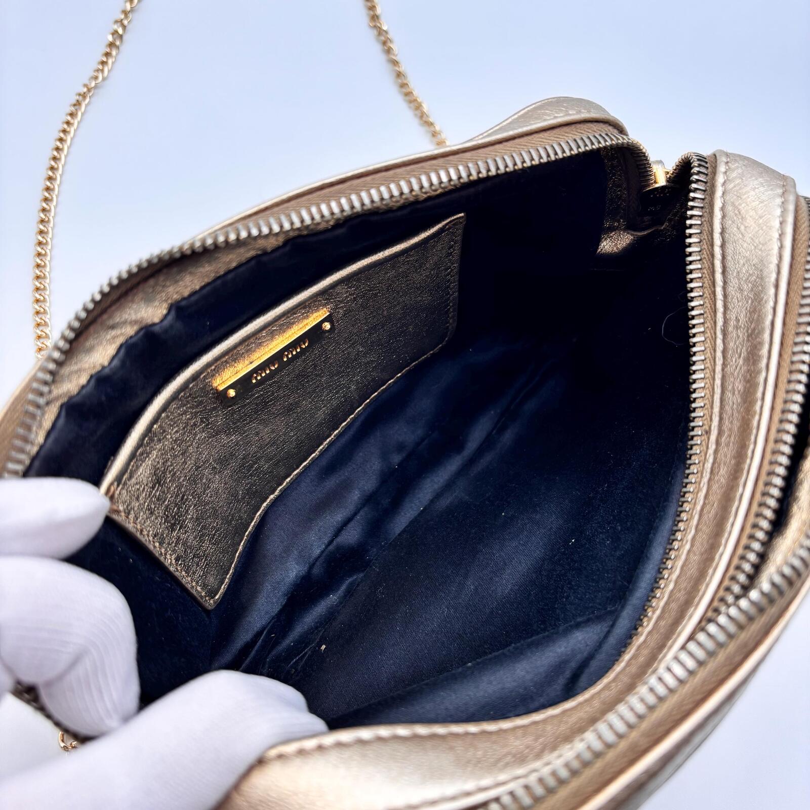 Miu Miu Matelassé Metallic Gold Leather Crossbody Bag