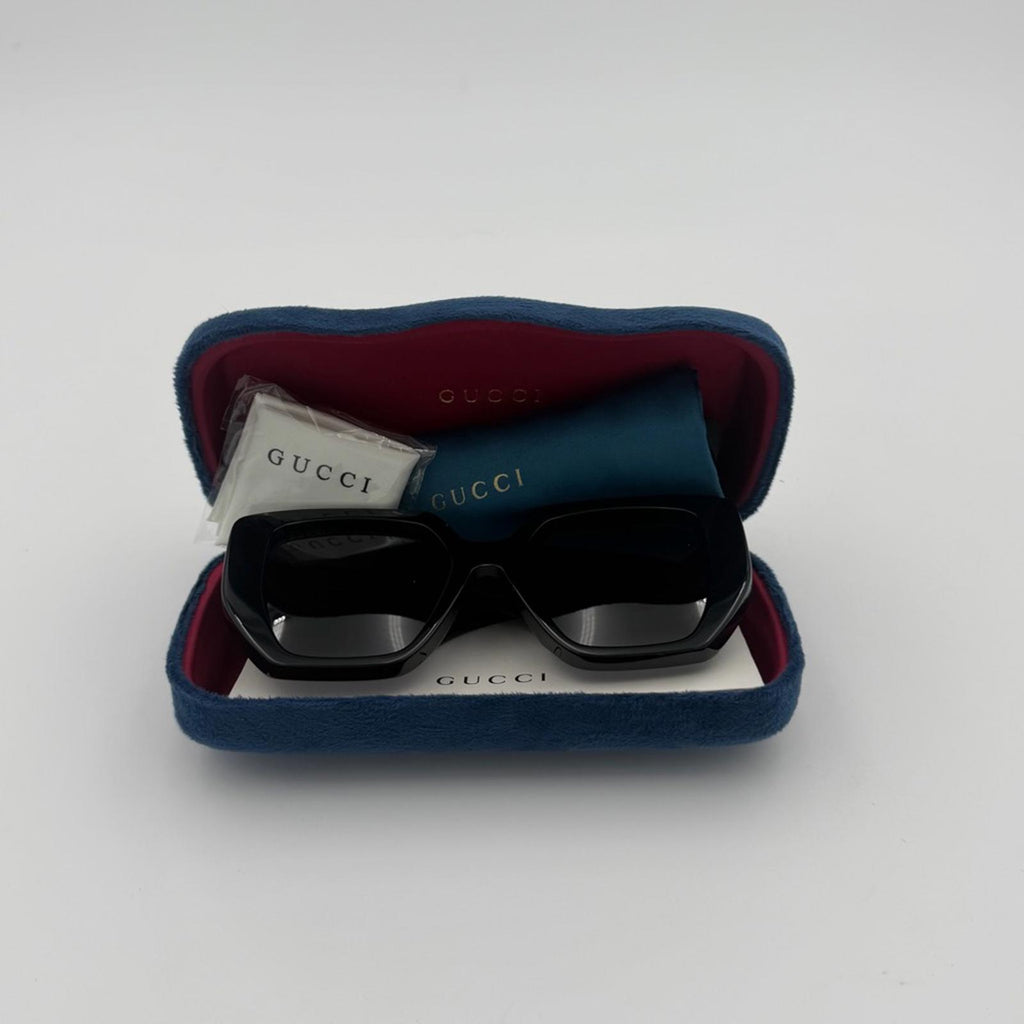 Gucci Oversized Square Sunglasses With Gold Double G Logo – Black