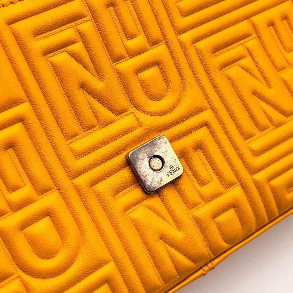 Fendi Yellow Embossed Zucca Leather Baguette Shoulder Bag Silver Hardware