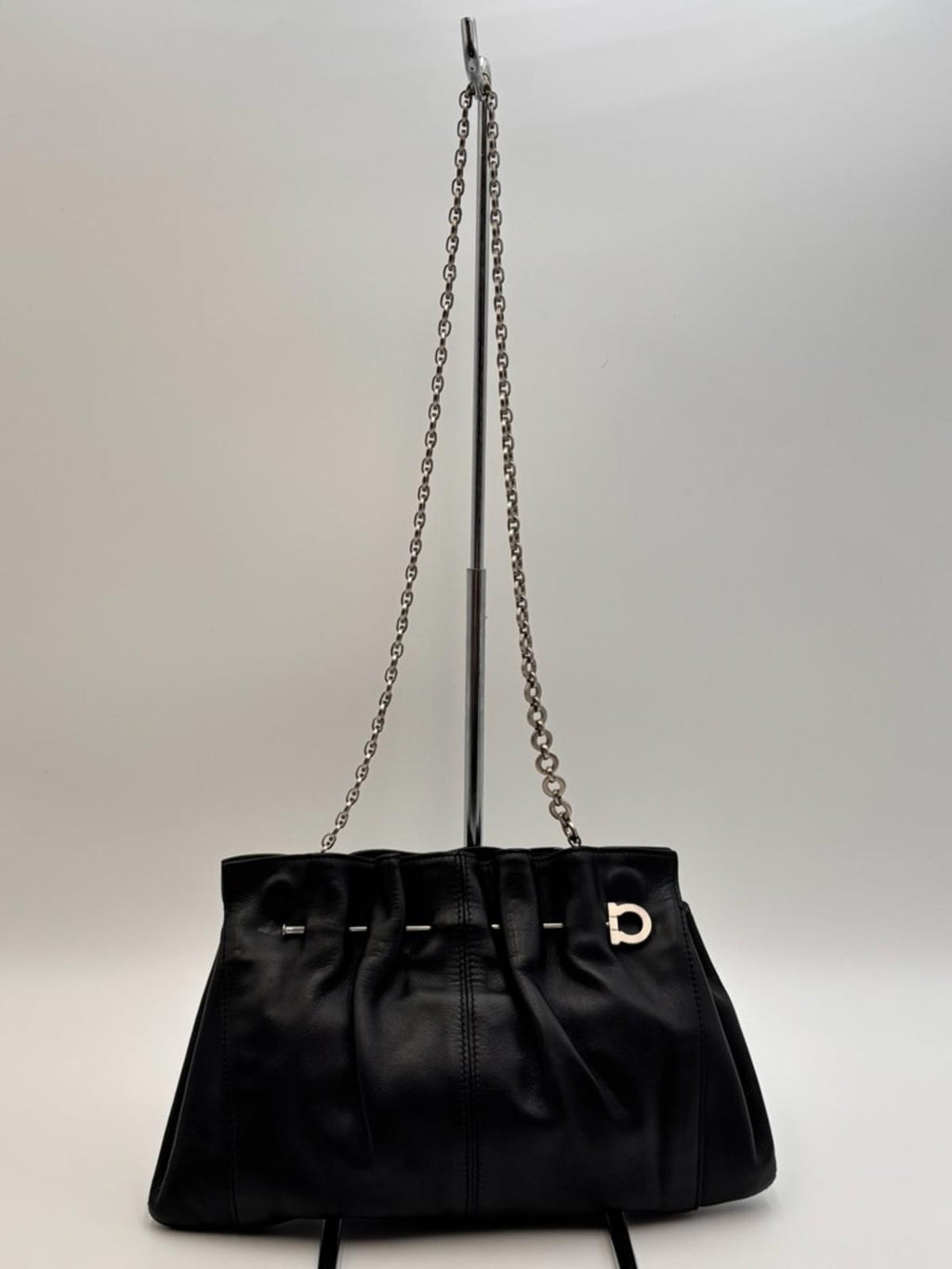 Salvatore Ferragamo Black Leather Chain Shoulder Bag