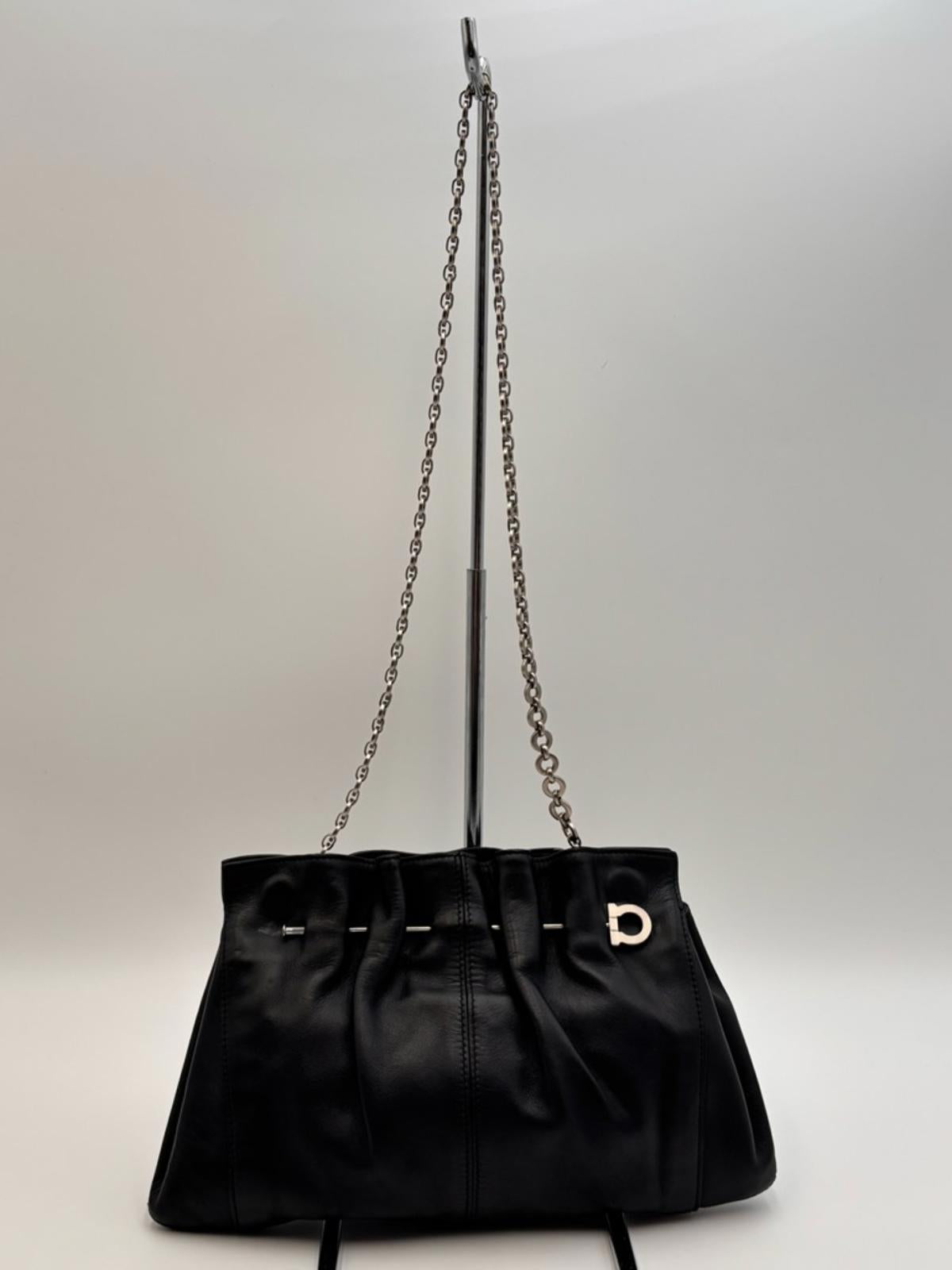 Salvatore Ferragamo Black Leather Chain Shoulder Bag