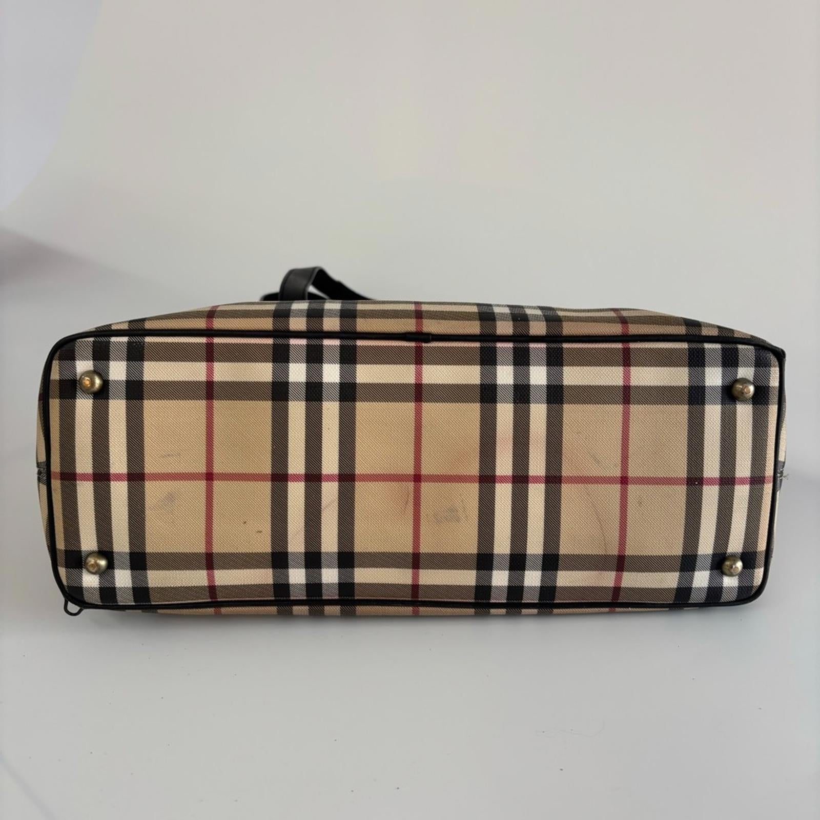 Burberry Tan and Black Checkered Tote