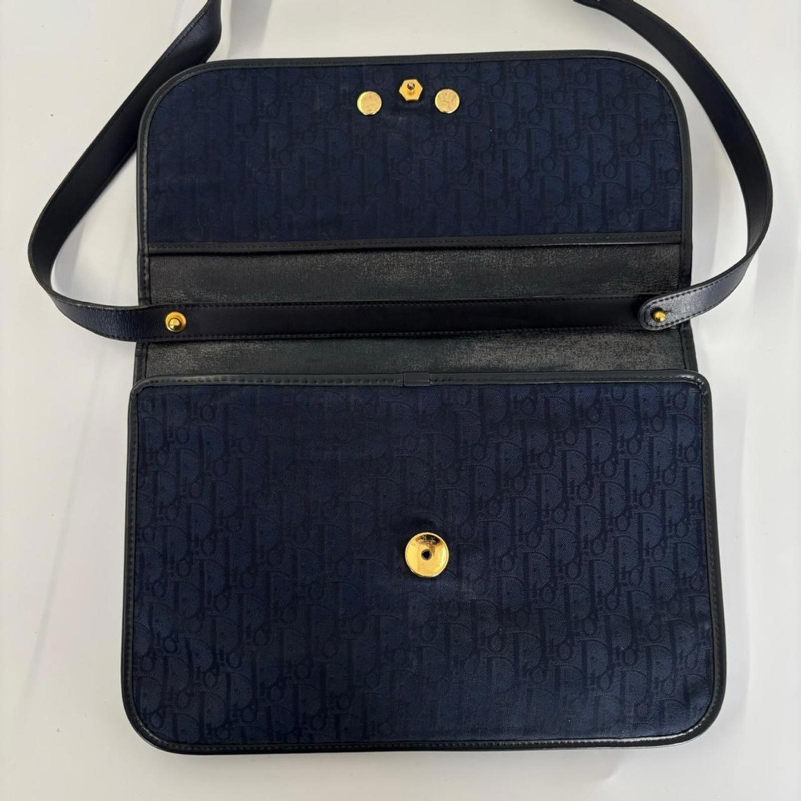CHRISTIAN DIOR Vintage Navy Trotter Jacquard Chain Shoulder Bag
