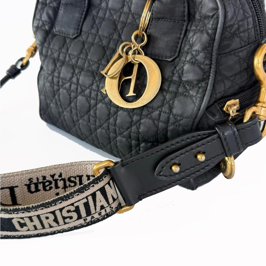 Christian Dior Black Lady Dior Cannage Nylon Quilted Handbag