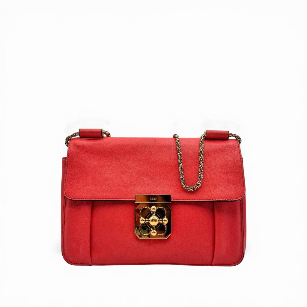 Chloé Square Elsie Chain Shoulder Bag Coral Pink Leather