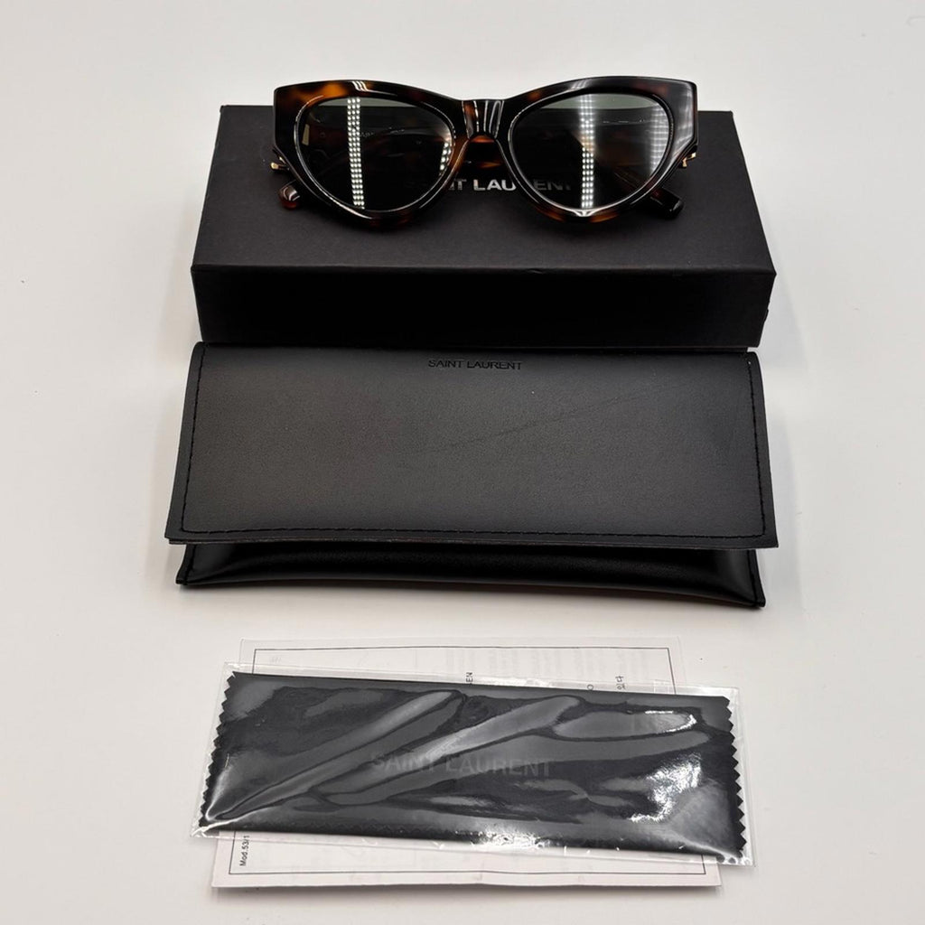 Saint Laurent YSL Cat Eye Tortoiseshell Sunglasses Gold Logo