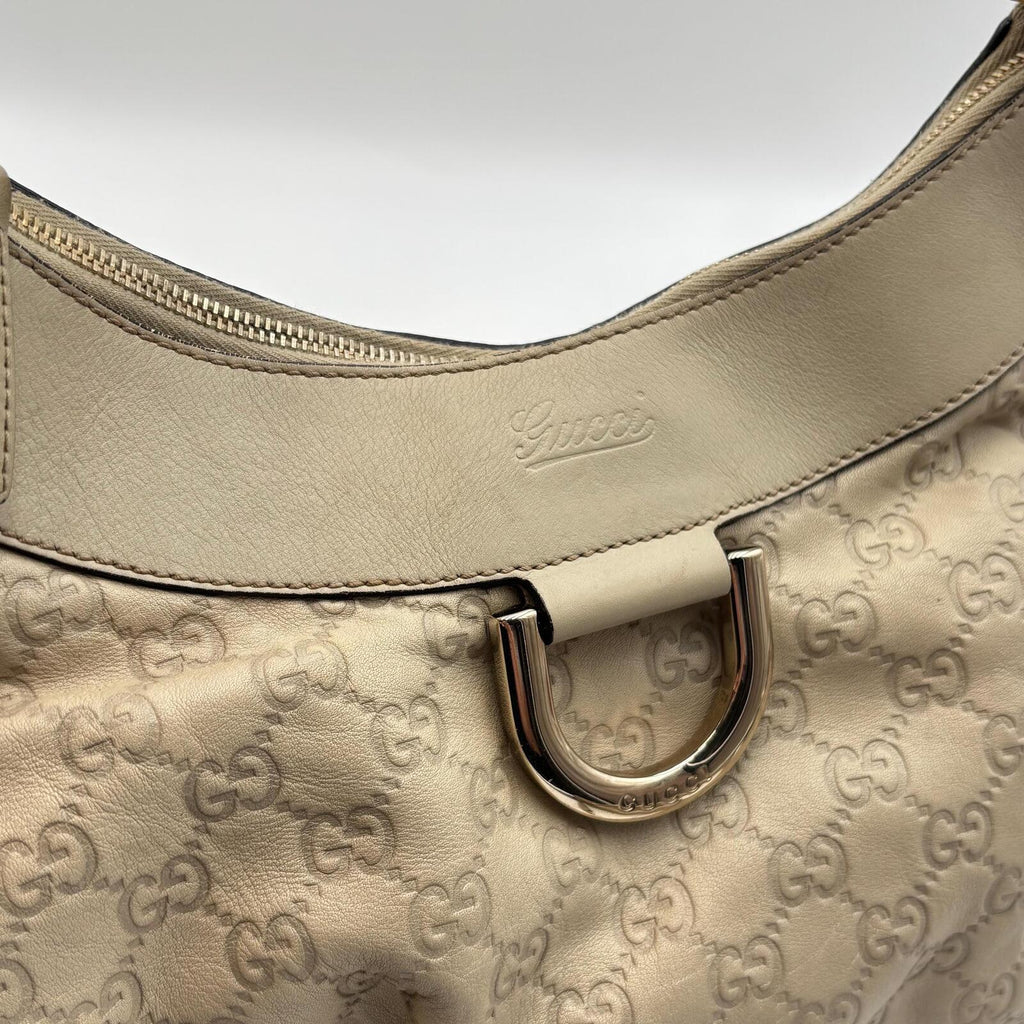 Gucci Guccissima D-Ring Hobo Bag – Ivory Leather With Detachable Strap