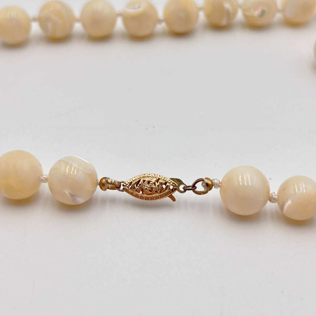 Cream Mother-of-Pearl Beaded Necklace with 14K Gold Clasp